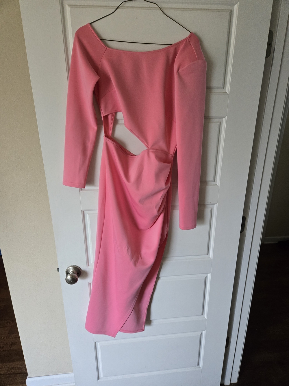 Others Follow Pink Long Sleeve Cutout Midi Dress